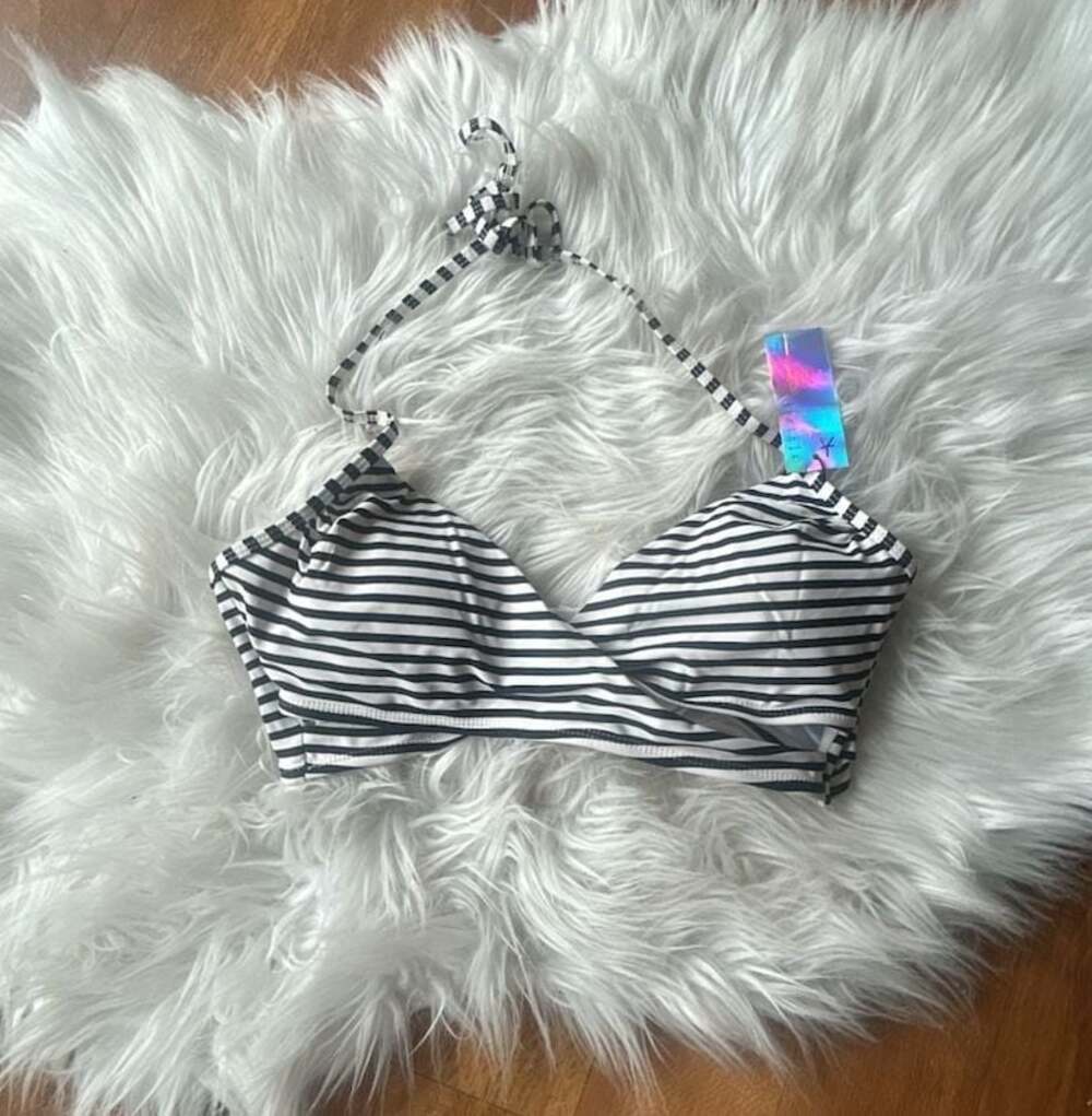 Black and White Striped Padded Bikini Top